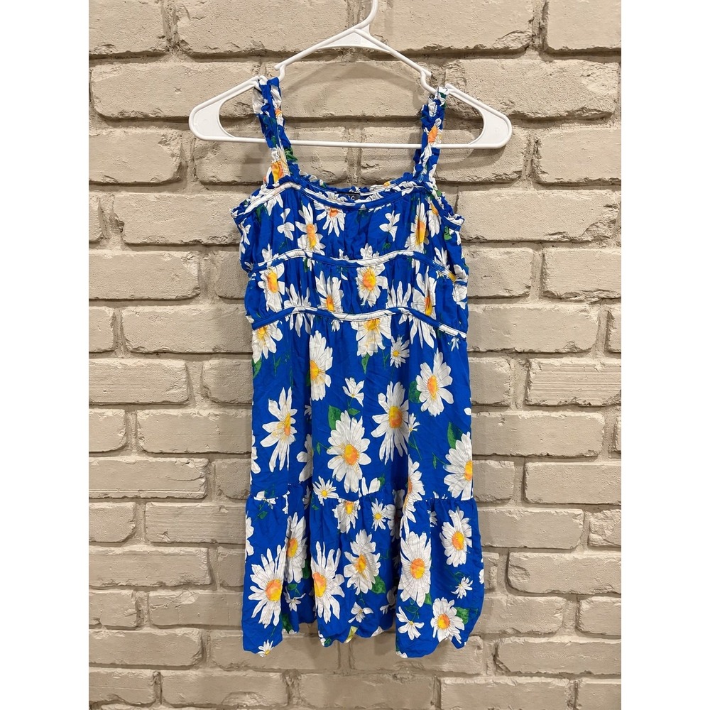 Zac Kids Girls Blue White Daisy Floral Ruffle Tiered Summer Dress XL